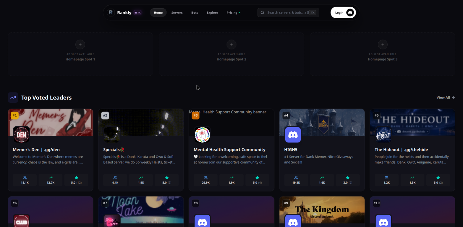 Rankly SaaS Dashboard screenshot